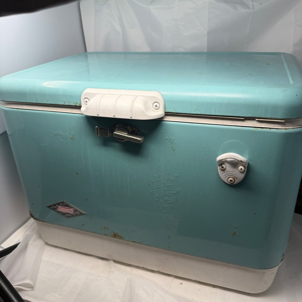 Coleman 60th Anniversary Steel Belted Cooler Turquoise Blue 1954-2014 Retro